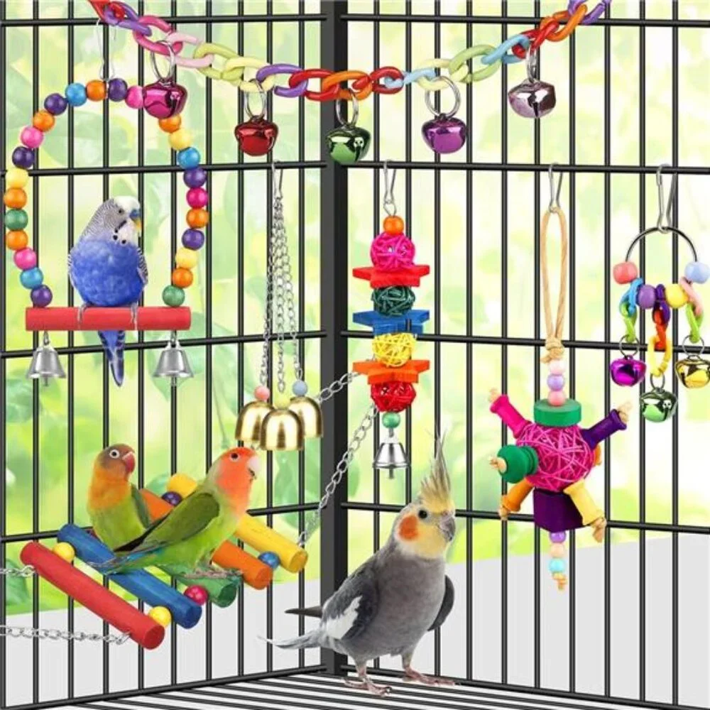Bird Toys for Conures with Colorful Ladder Hammock Bird Cage Accessories Bird